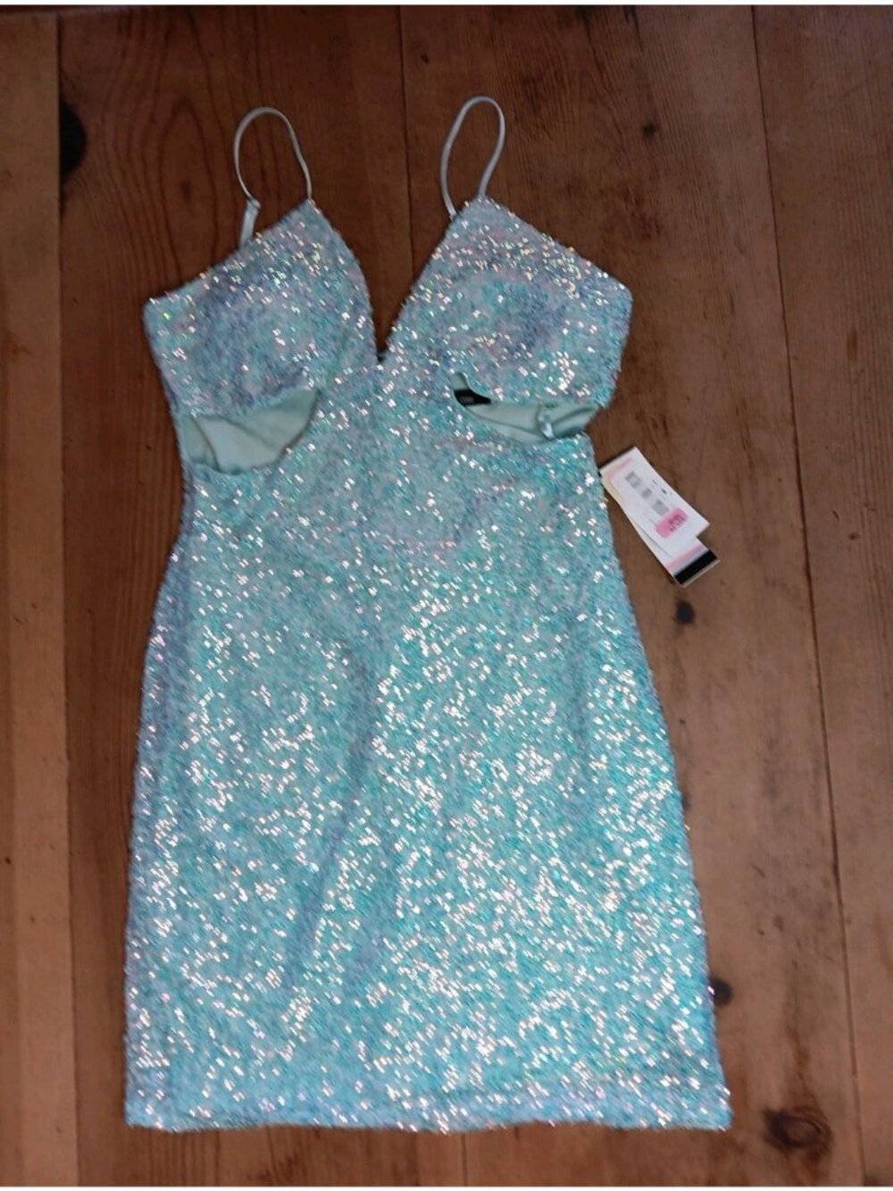 Y2K Jump Apparel Womens 9 10 Mini Dress Sequins All Over Cutouts Fairy Prom NWT